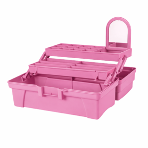 Caja Cosmetiquera 14" Doble Bandeja Rosa, PRETUL