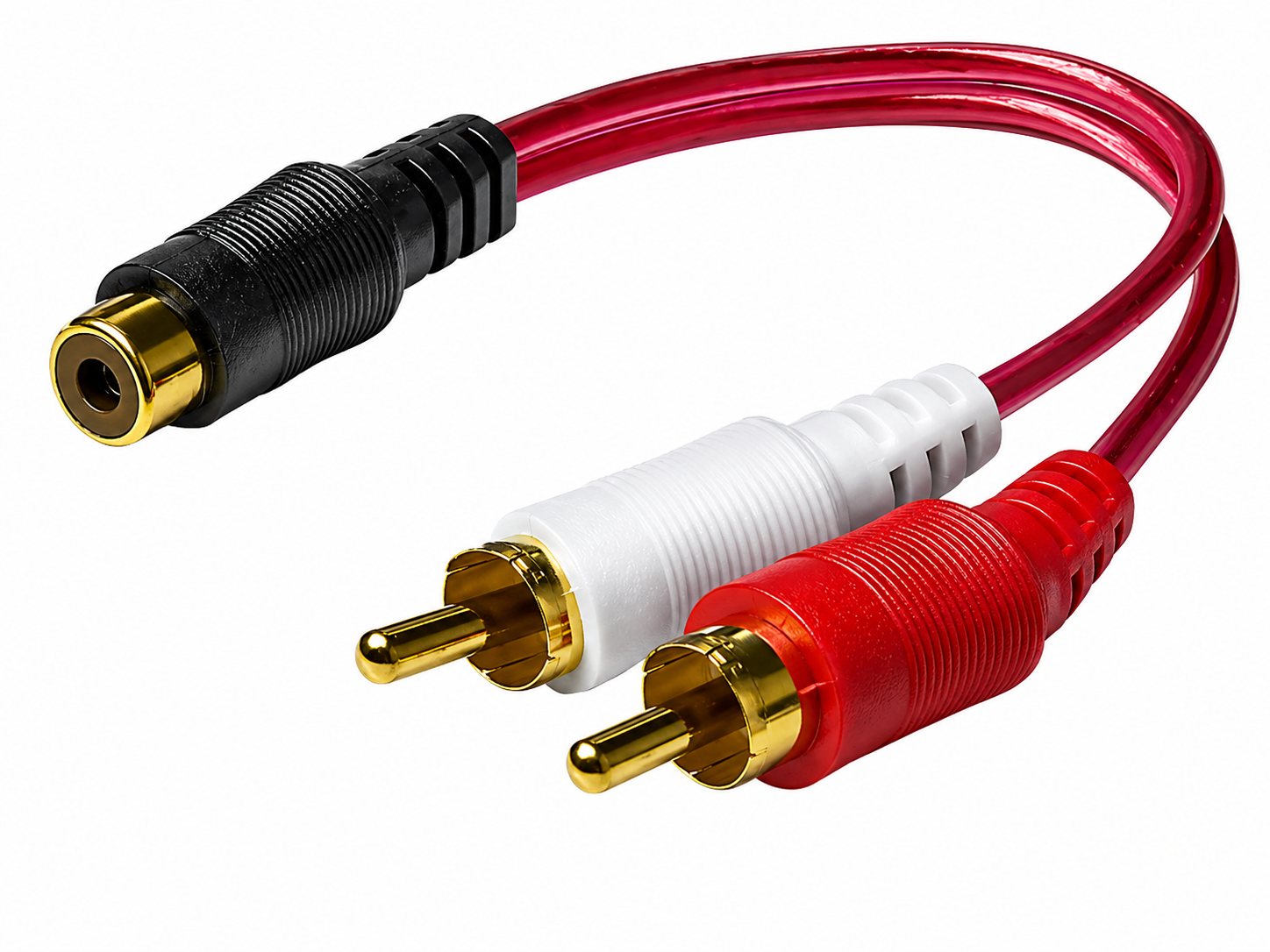 Cable Adaptador 2 RCA Macho a 1 RCA Hembra Dorado 10cm