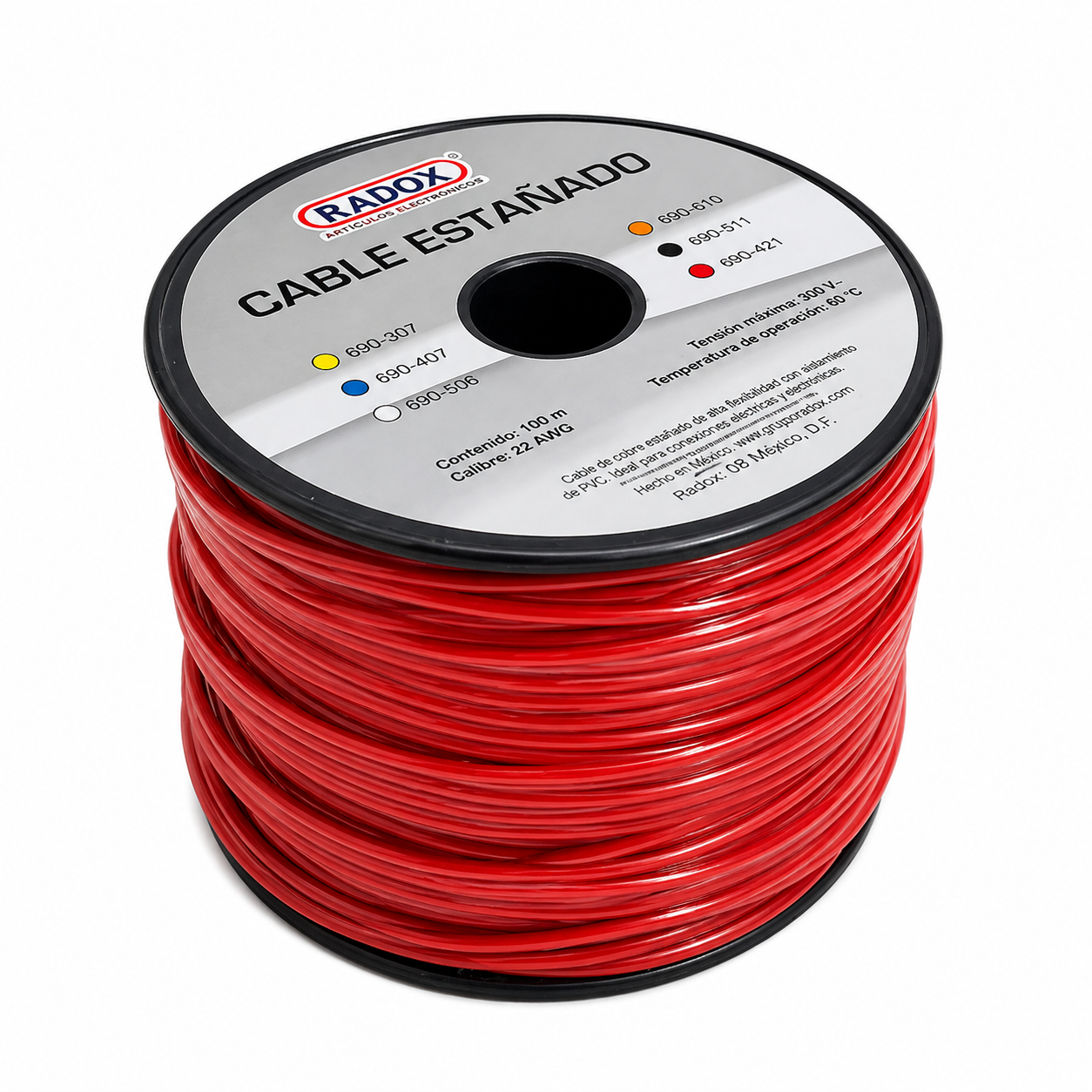 Carrete de Cable Estañado Rojo 100 m